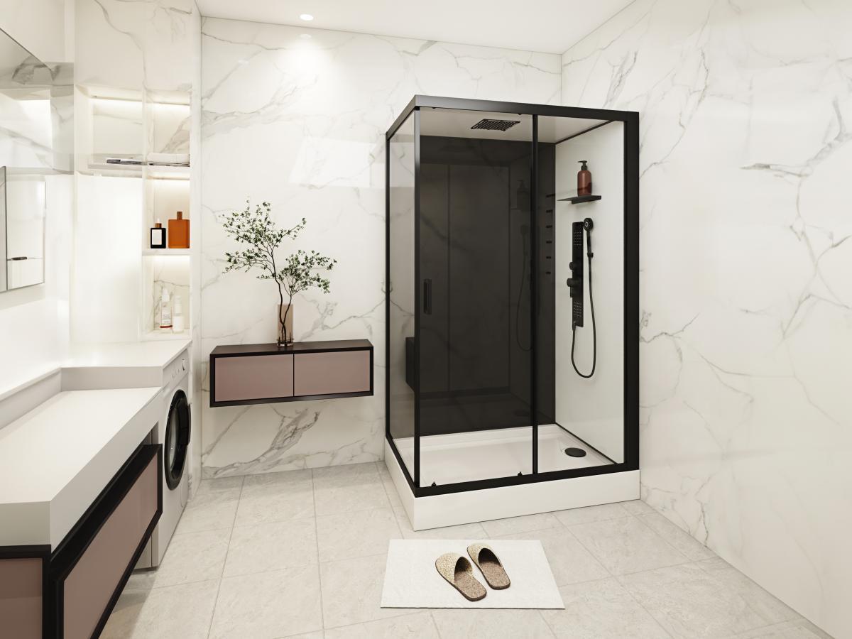 SHOWER DESIGN Cabine de douche hydromassante - Installation réversible - L110 x l80 x H215 cm - FOMIRA  