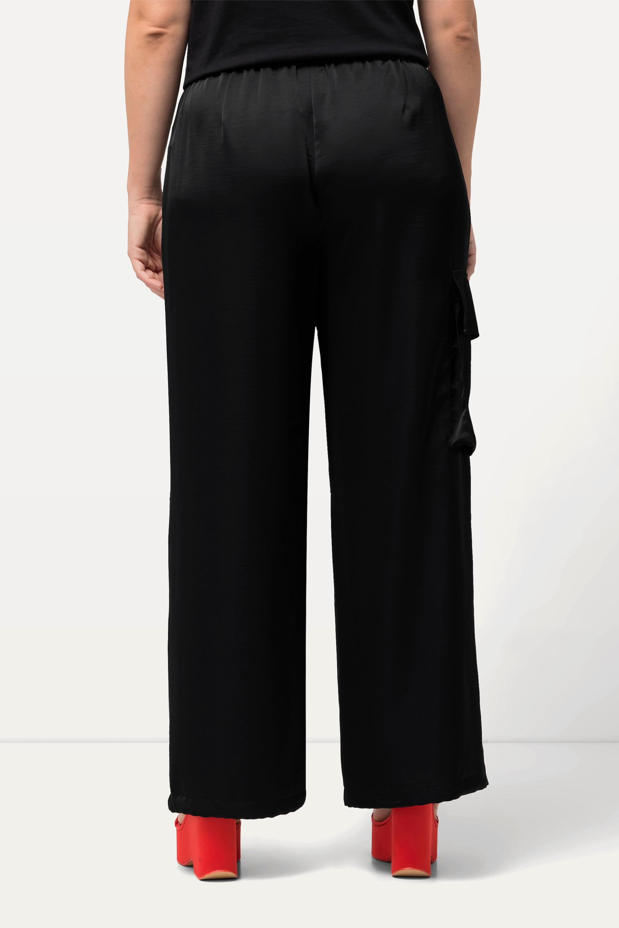 Ulla Popken  Pantalon cargo Mary en satin. Jambe droite et large. Taille élastique 