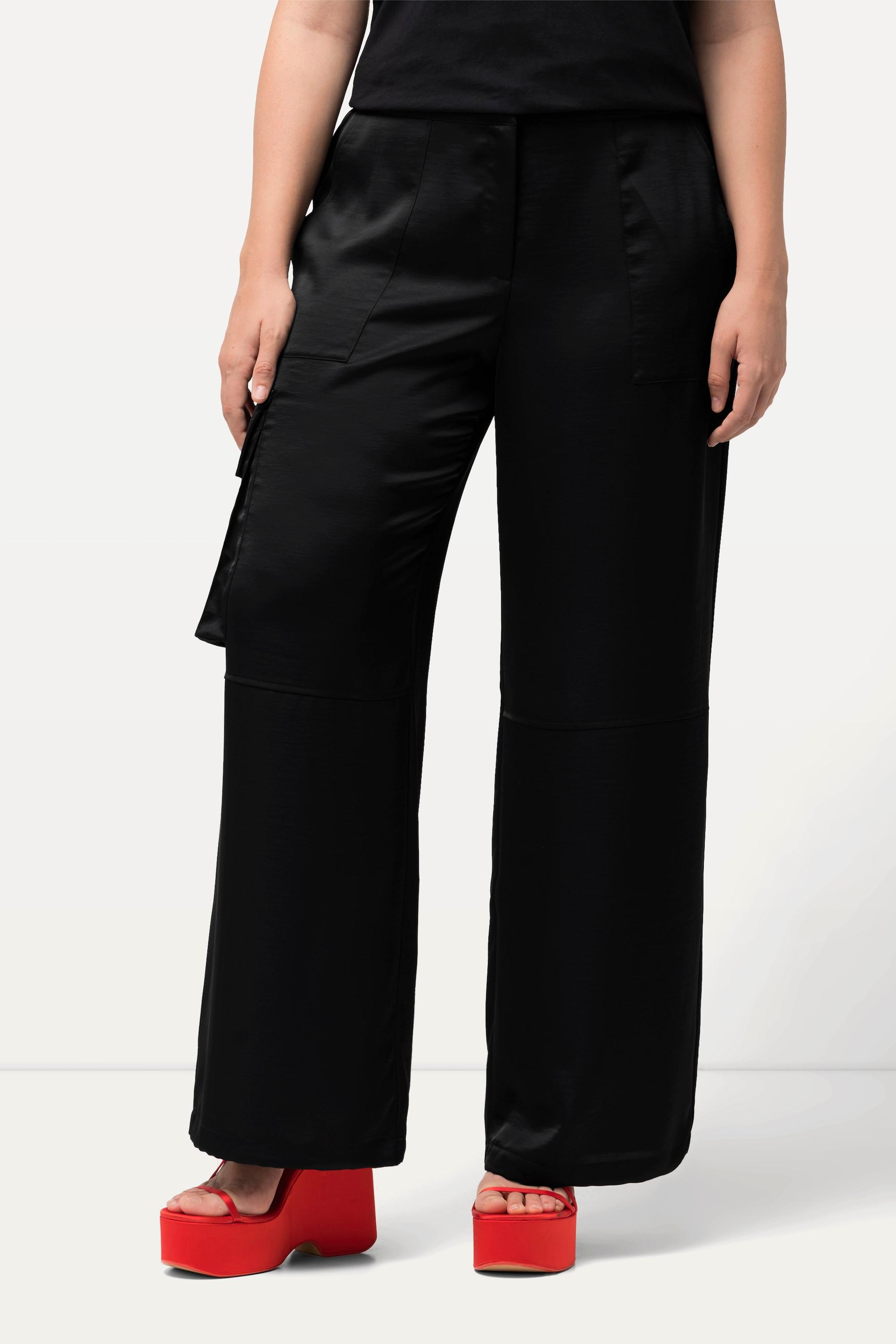 Ulla Popken  Pantalon cargo Mary en satin. Jambe droite et large. Taille élastique 