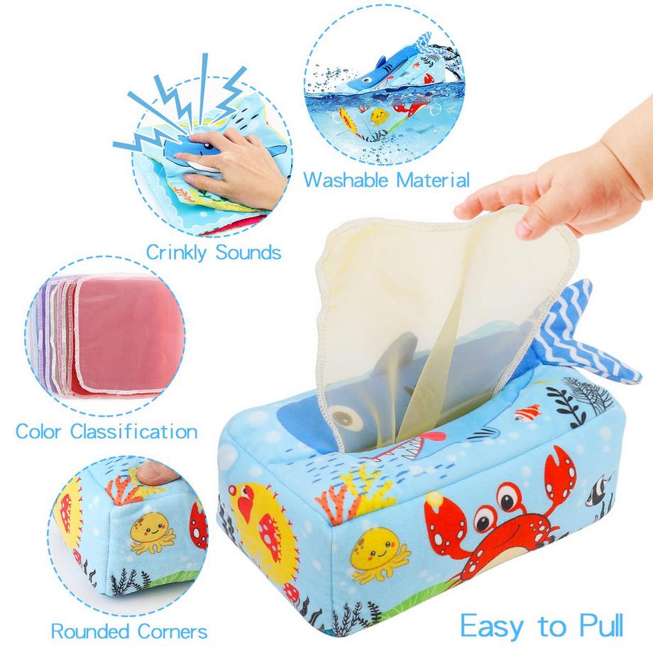 Activity-board  Taschentuchbox Babyspielzeug, Sensorisches Spielzeug Baby Shark Tissue Box Spielzeug 