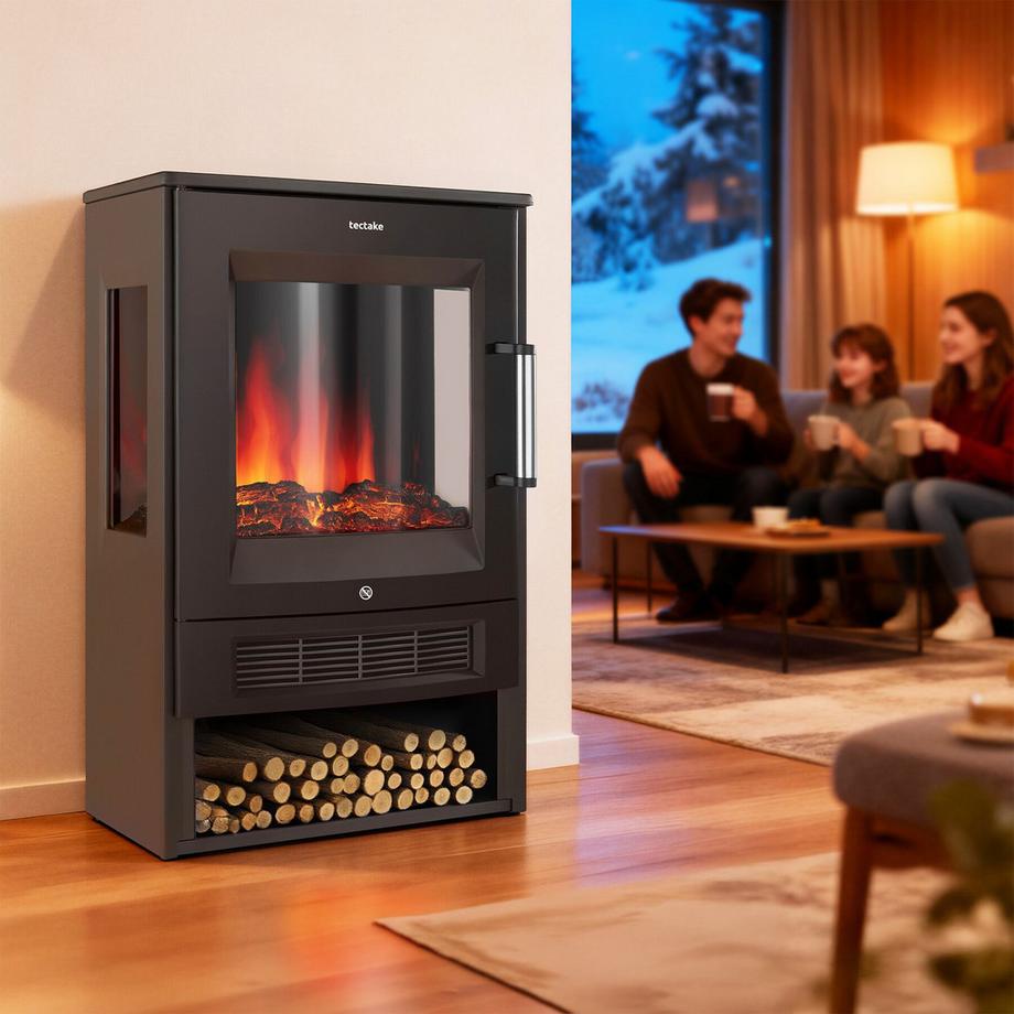 Tectake Cheminée électrique AIDAN 2 niveaux de puissance avec 900 W et 1800 W  