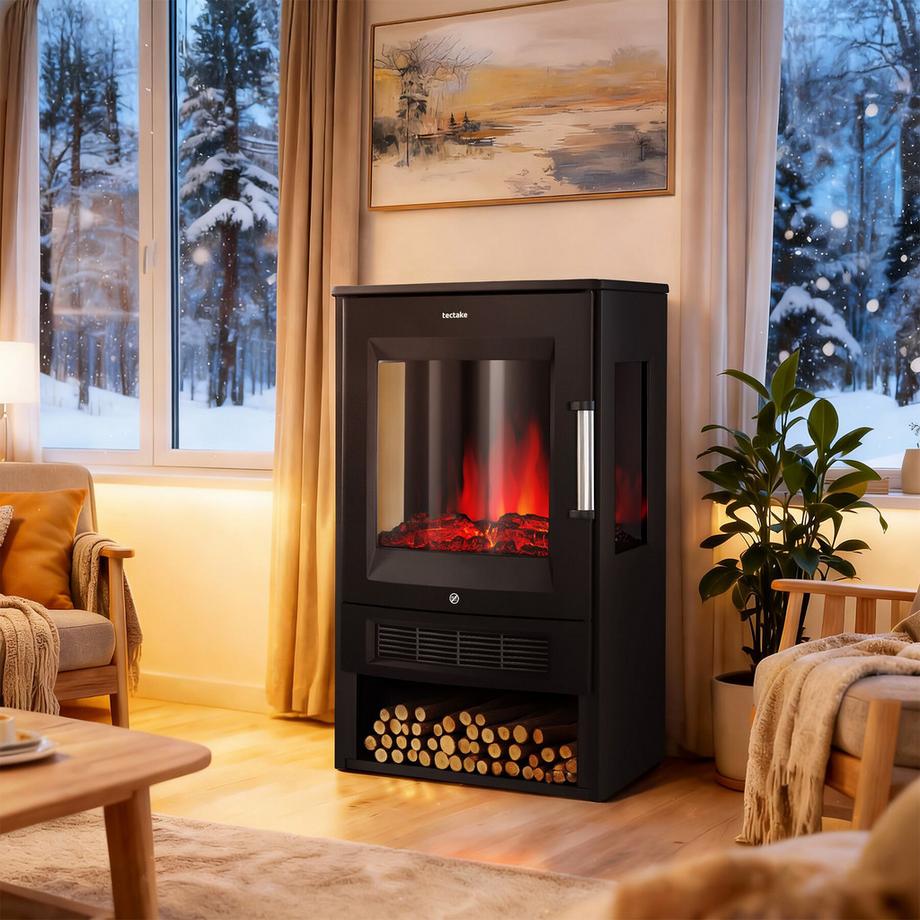 Tectake Cheminée électrique AIDAN 2 niveaux de puissance avec 900 W et 1800 W  