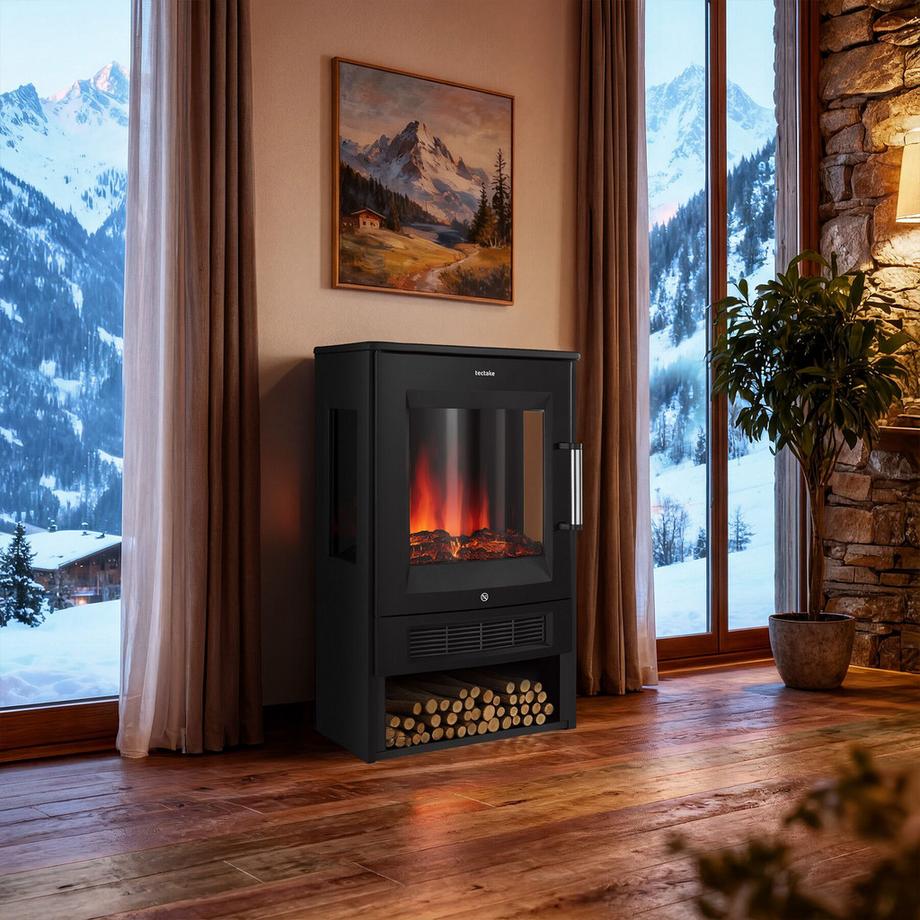 Tectake Cheminée électrique AIDAN 2 niveaux de puissance avec 900 W et 1800 W  