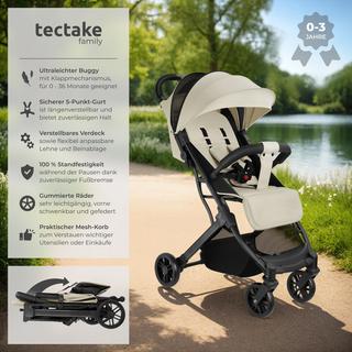 Tectake  Passeggino buggy Finn Con meccanismo di chiusura a una mano, cintura a 5 punti, freno di stazionamento, barra di protezione 
