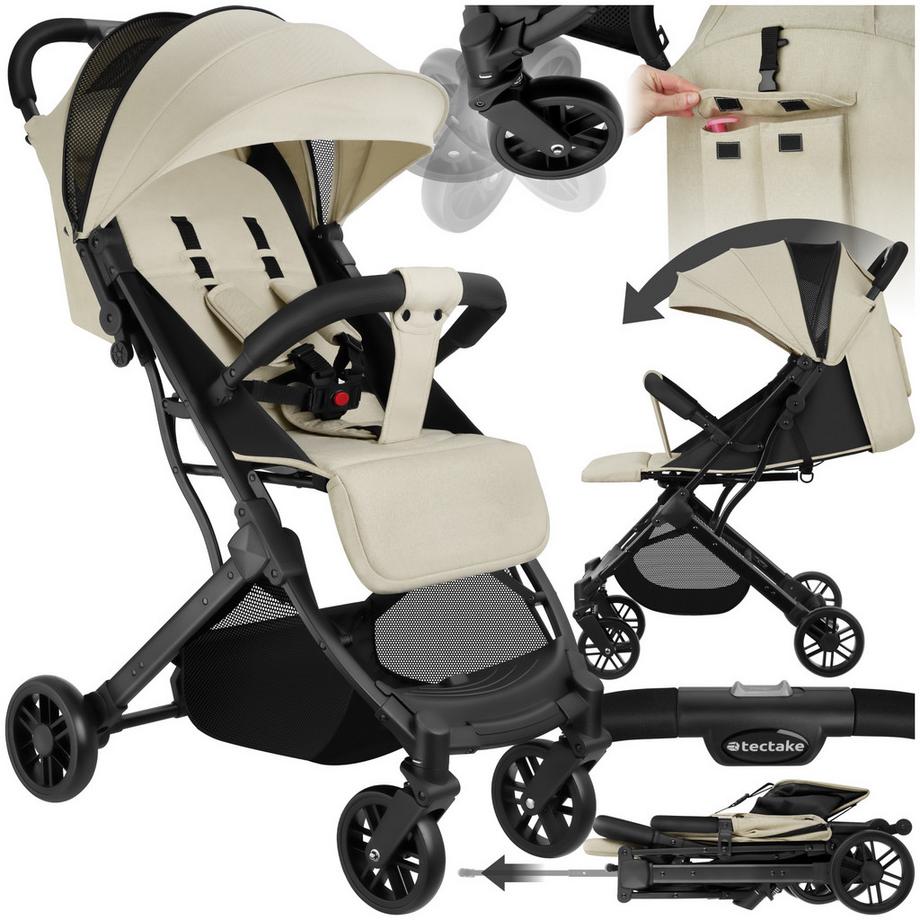Tectake  Buggy-Kinderwagen Finn Einhand-Klappmechanismus, mit 5-Punkt-Gurt, Feststellbremse, Schutzbügel verstellbare Rückenlehne und Beinablage, faltbares Verdeck mit Belüftungsöffnungen 