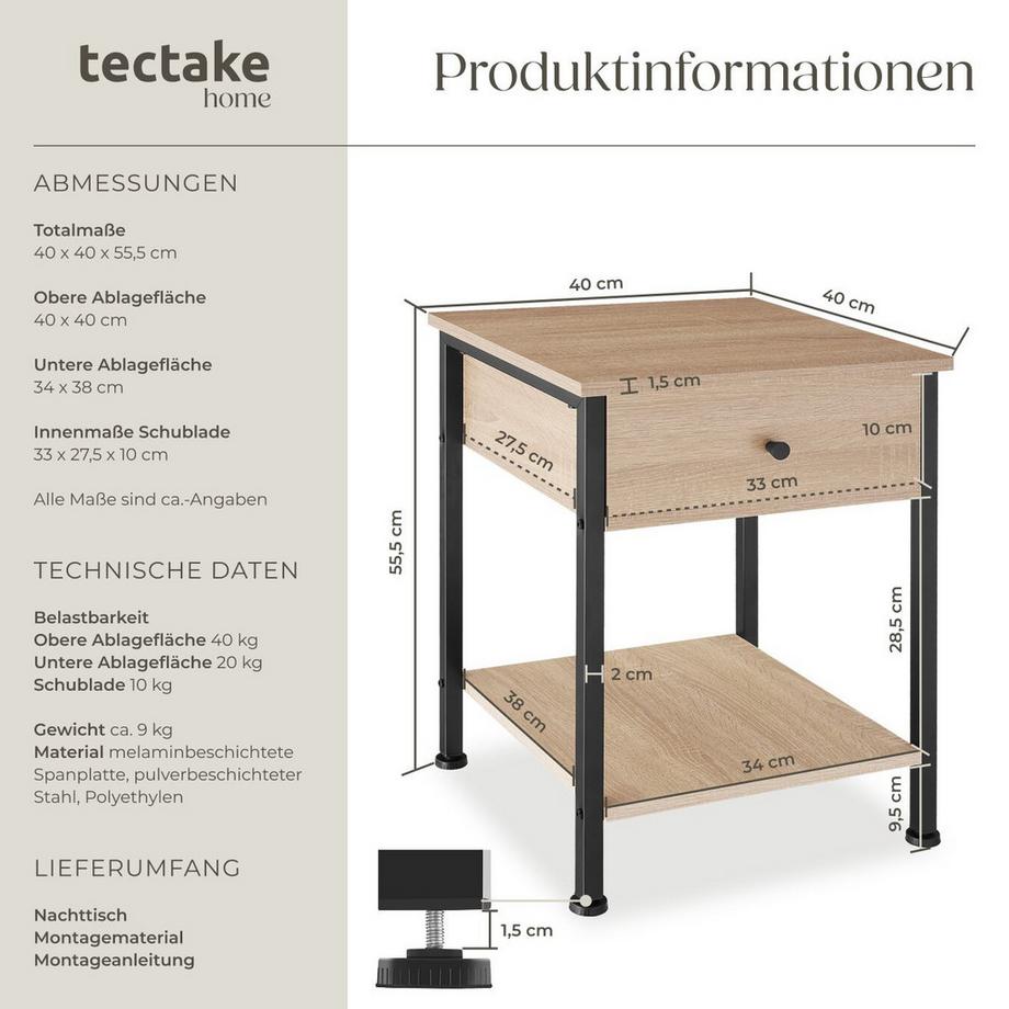 Tectake Nachttisch Bradford  