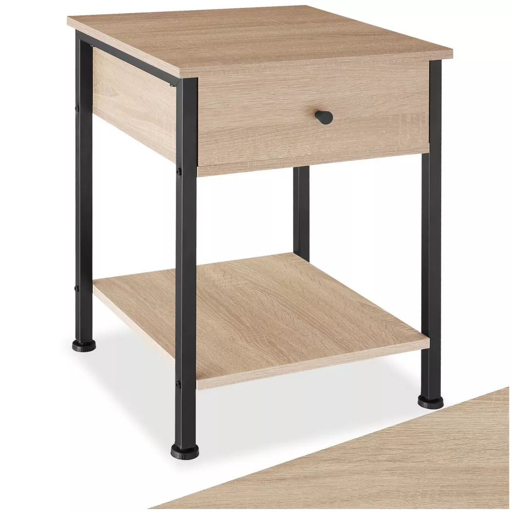 tectake Bedside Table Bradford - Classic Single Drawer Nightstand in Light Oak