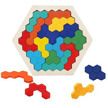 Puzzle hexagonal en bois, puzzle de 4, jouet d'apprentissage créatif, favorise l'imagination spatiale et la pensée logique, puzzle d'apprentissage.