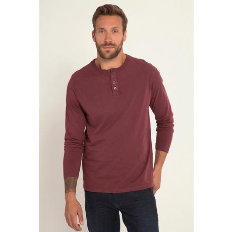 JP1880  T-shirt Henley à col rond et manches longues, style vintage, patte de boutonnage - jusqu'au 8 XL 