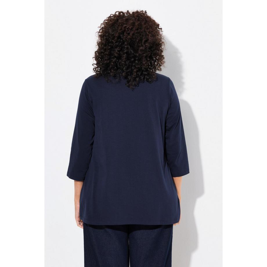 Ulla Popken T-shirt long Col tunisien Manches 3/4 Coupe évasée  