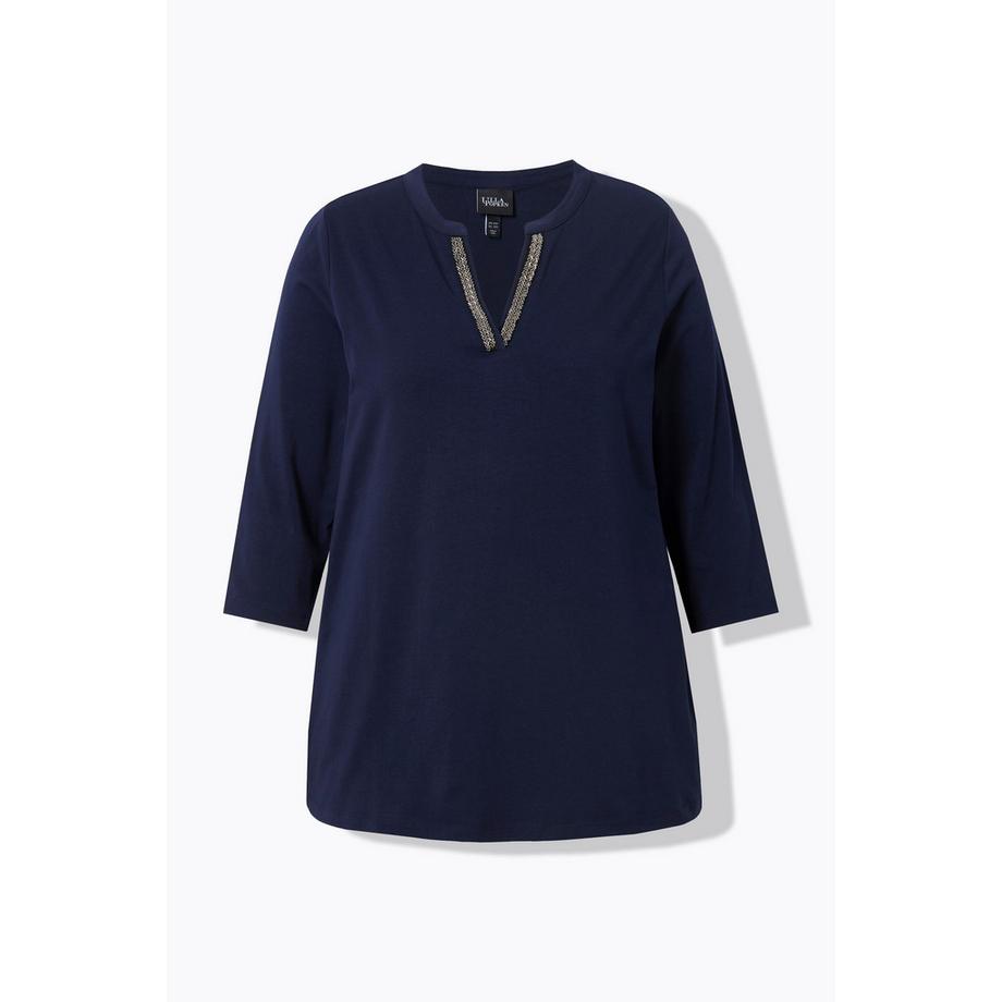 Ulla Popken T-shirt long Col tunisien Manches 3/4 Coupe évasée  