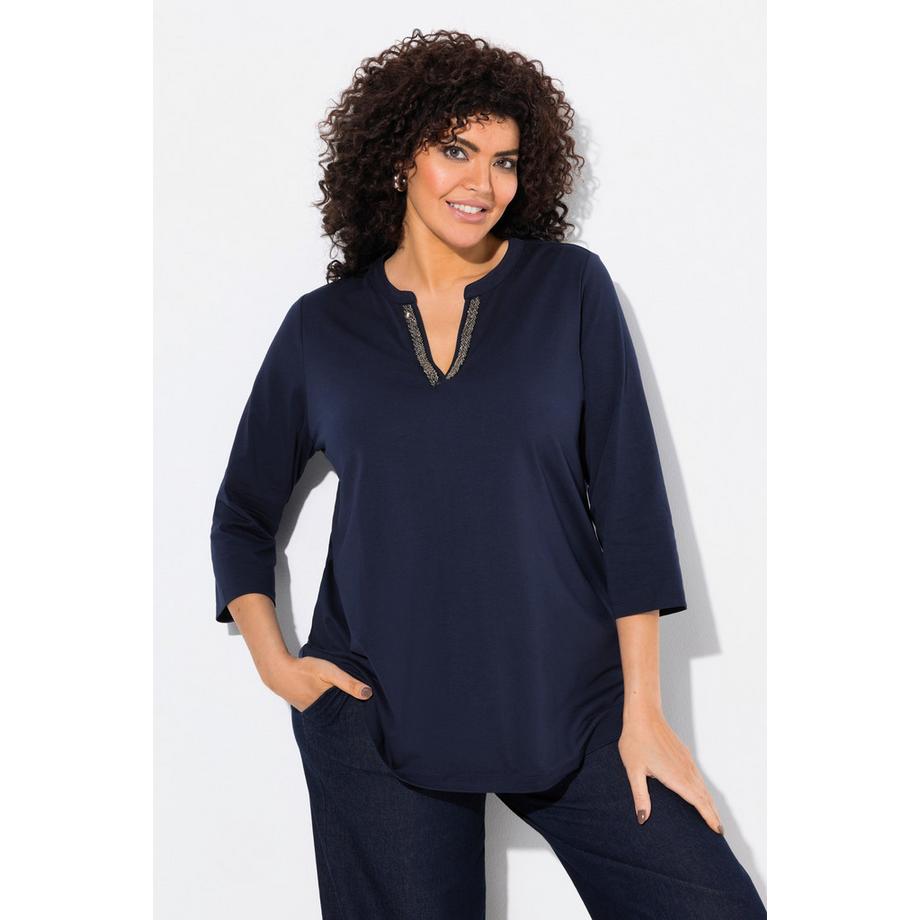 Ulla Popken T-shirt long Col tunisien Manches 3/4 Coupe évasée  