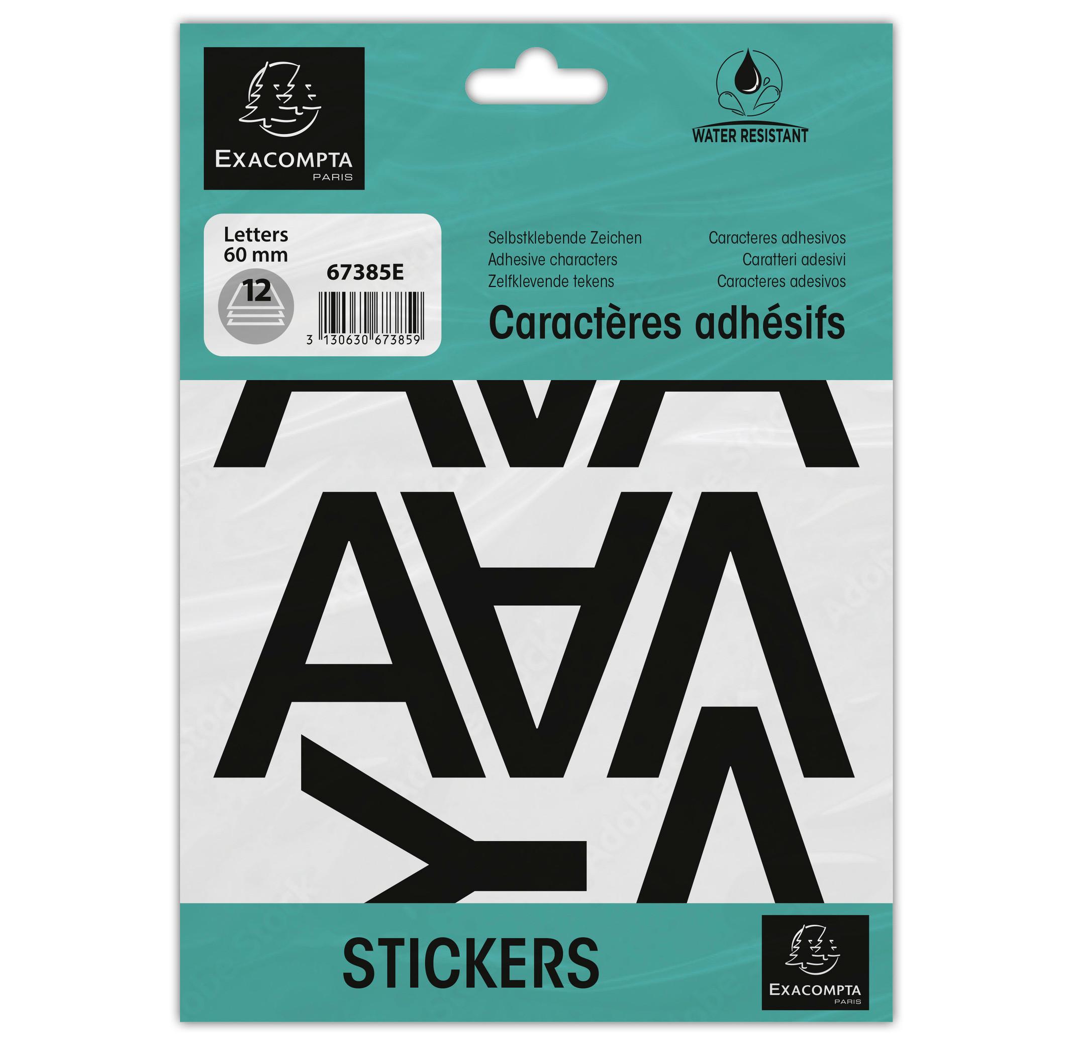 Exacompta Pochette de lettres adhésives noires A-Z 60 mm - x 10  