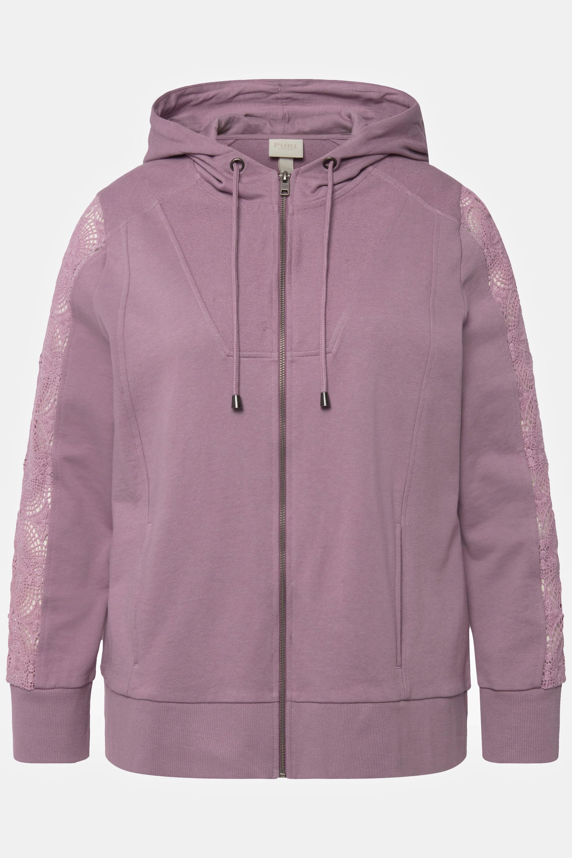 Ulla Popken  Hoodiejacke, Spitze, Kapuze, Biobaumwolle 