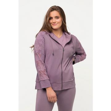 Veste à capuche, esprit sweat-shirt. Coton bio. Dentelle.