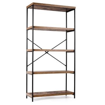 Bücherregal mit 5 Ebenen & Metallrahmen & Industrie-Design Standregal Büroregal Braun
