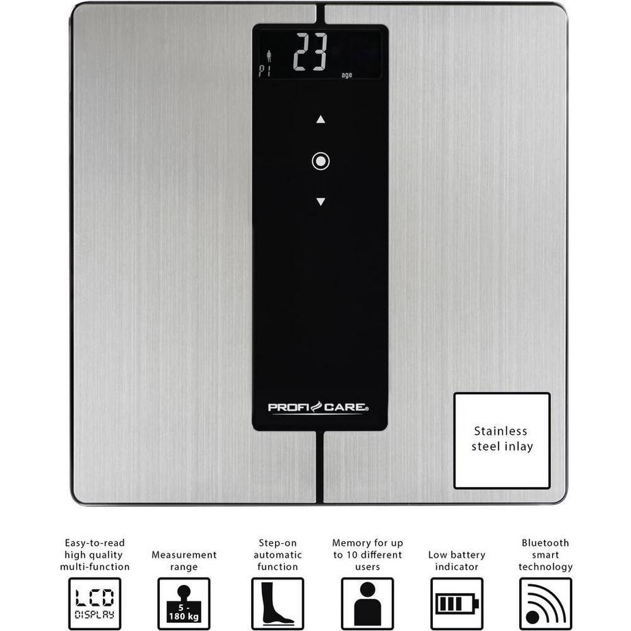 Profi-Care PC-PW 3008 BT Analysewaage Wägebereich (max.)=180 kg Edelstahl, Schwarz Mit Bluetooth  