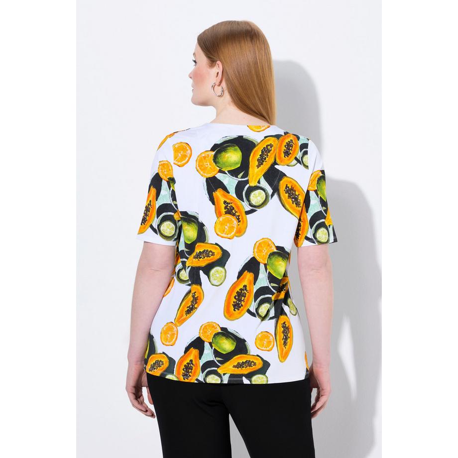 Ulla Popken Slinky Classic Stampa Papaya Scollo a V Mezza Manica Maglia  