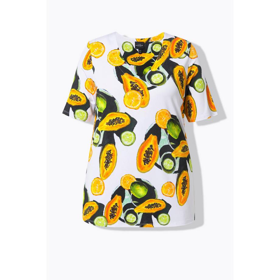 Ulla Popken Slinky Classic Stampa Papaya Scollo a V Mezza Manica Maglia  