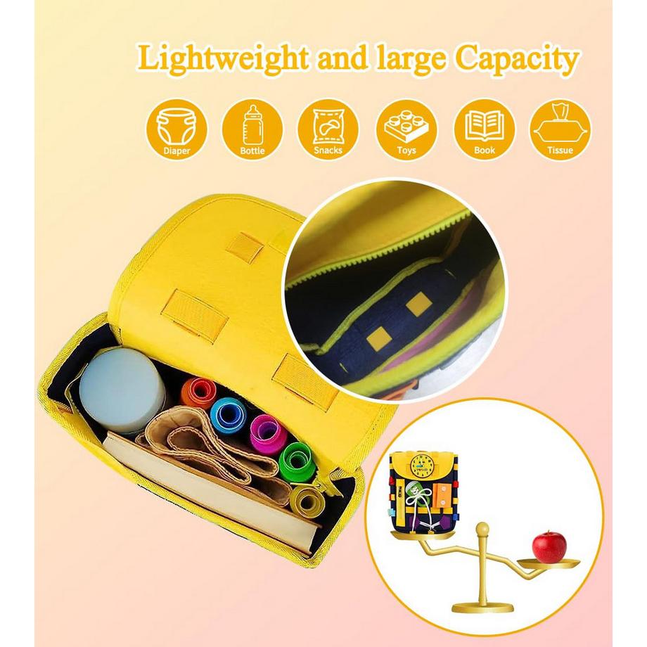 Activity-board  Rucksack für Kleinkinder mit Schnallen Reißverschlüssen, -Sinnesspielzeug, Lernaktivität durch Spiel, kann gespeichert und auf dem Rücken getragen werden, Reise Spielzeug Rucksack 