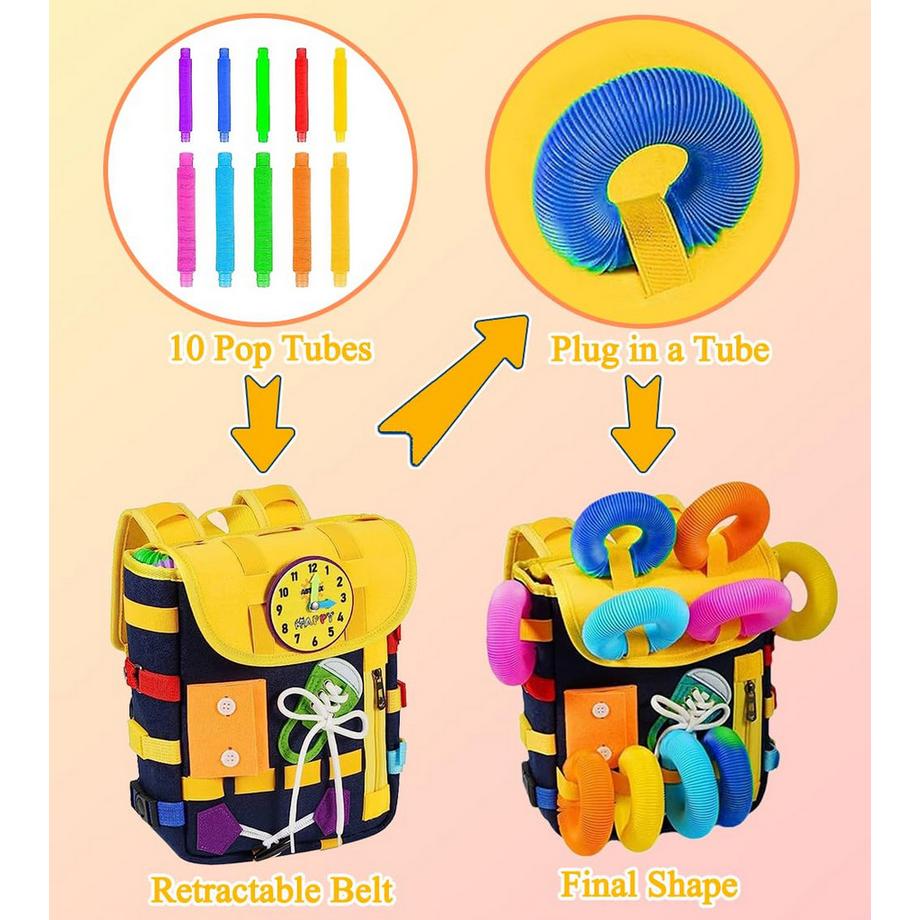 Activity-board  Rucksack für Kleinkinder mit Schnallen Reißverschlüssen, -Sinnesspielzeug, Lernaktivität durch Spiel, kann gespeichert und auf dem Rücken getragen werden, Reise Spielzeug Rucksack 