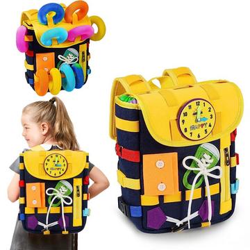 Rucksack für Kleinkinder mit Schnallen Reißverschlüssen, -Sinnesspielzeug, Lernaktivität durch Spiel, kann gespeichert und auf dem Rücken getragen werden, Reise Spielzeug Rucksack