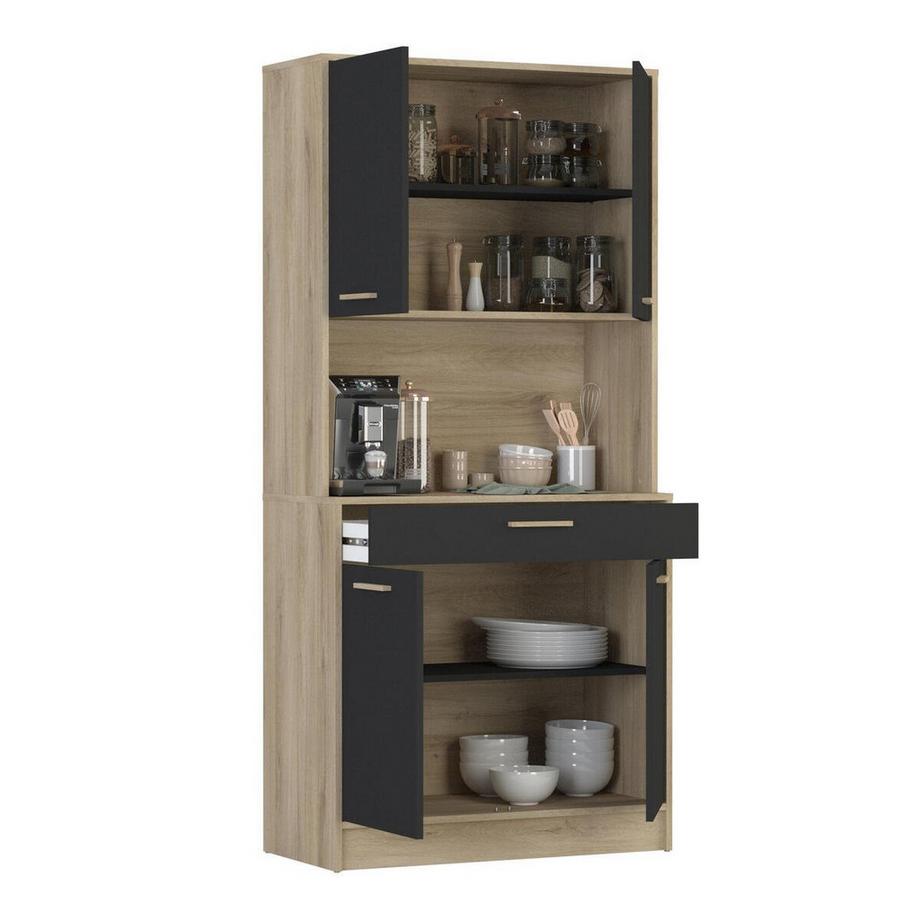 Calicosy Buffet Haut 4 Portes 1 Tiroir, Décor Chêne et Noir - L83 x H176 cm - Dolce  