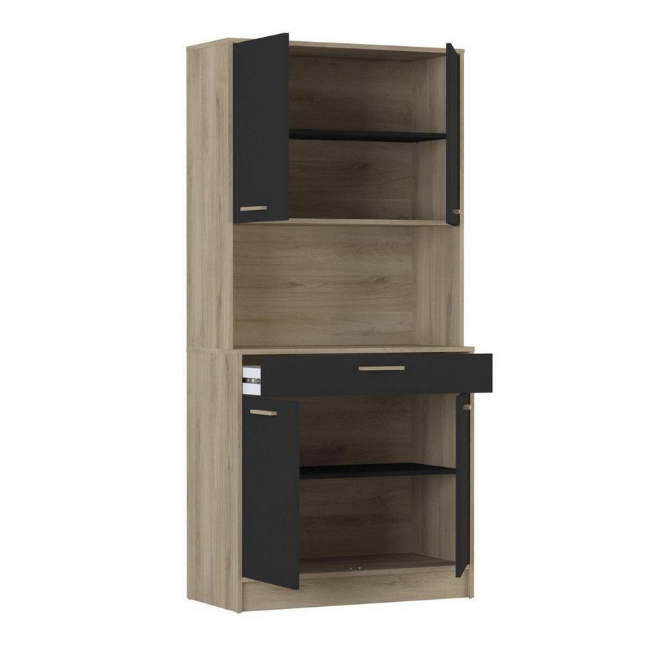 Calicosy Buffet Haut 4 Portes 1 Tiroir, Décor Chêne et Noir - L83 x H176 cm - Dolce  