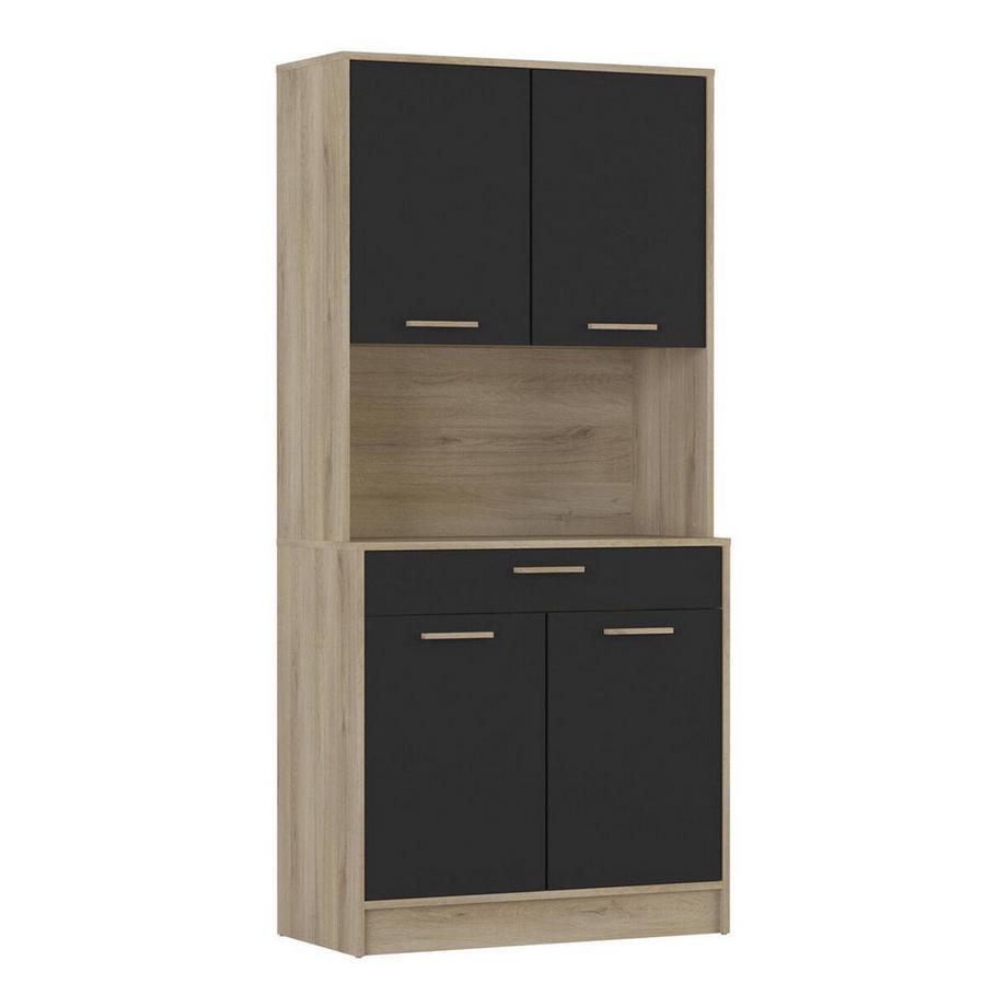 Calicosy Buffet Haut 4 Portes 1 Tiroir, Décor Chêne et Noir - L83 x H176 cm - Dolce  