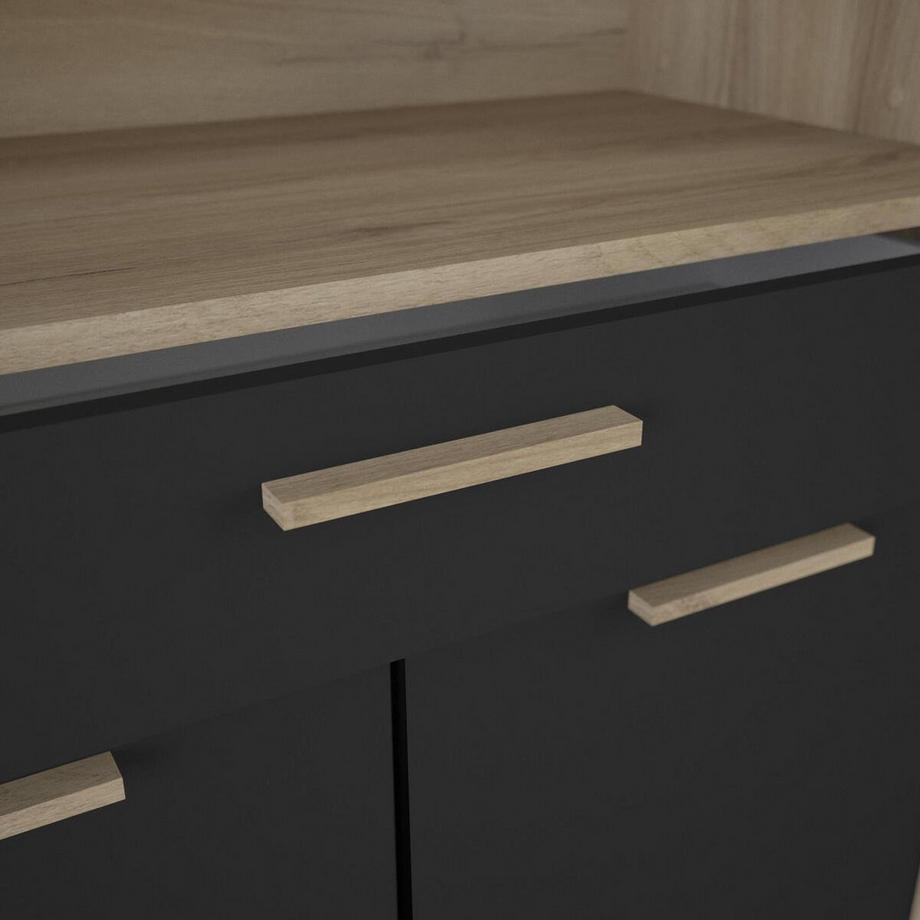 Calicosy Buffet Haut 4 Portes 1 Tiroir, Décor Chêne et Noir - L83 x H176 cm - Dolce  