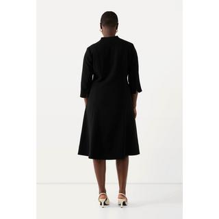 Ulla Popken  Robe midi à col montant, encolure en V et manches 3/4, poches 