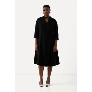 Ulla Popken  Robe midi à col montant, encolure en V et manches 3/4, poches 