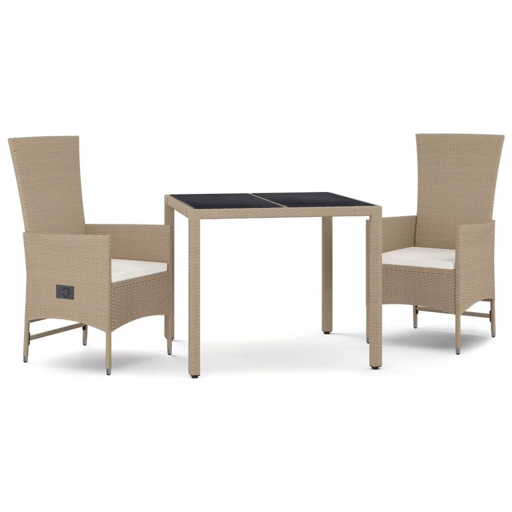 vidaXL Ensemble à manger de jardin et coussins 3 pcs Beige poly rotin