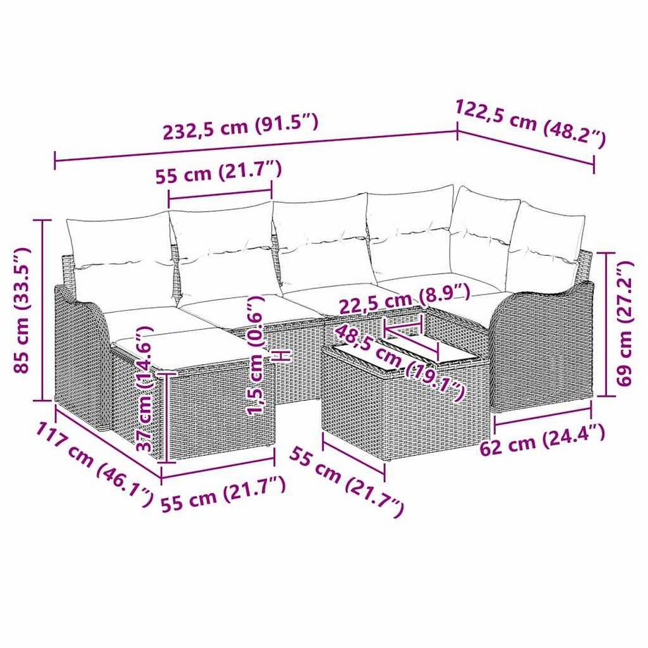 VidaXL Canapé modulaire d’extérieur poly rattan  