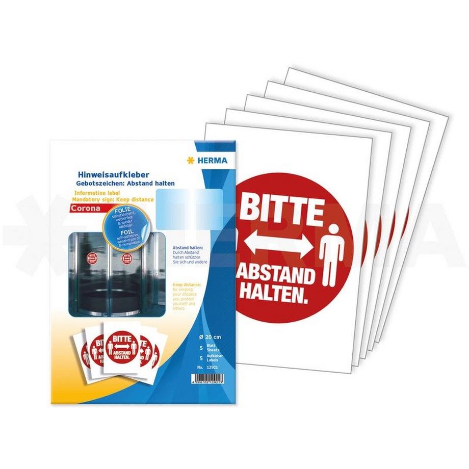 HERMA Gebotszeichen rund, 20cm 12921 Abstand halten 5Stk./5 Blatt