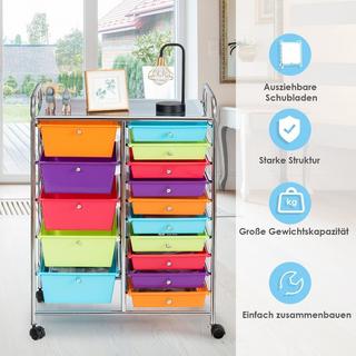 B2X Rollwagen mit 15 stapelbaren Schubladen Rollcontainer Beistellwagen Bunt/Gelb 62,5 x 37 x 87 cm-Bunt  