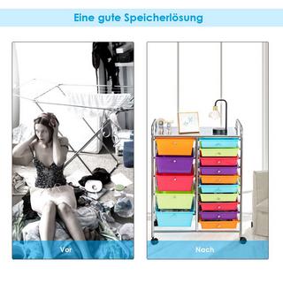 B2X Rollwagen mit 15 stapelbaren Schubladen Rollcontainer Beistellwagen Bunt/Gelb 62,5 x 37 x 87 cm-Bunt  