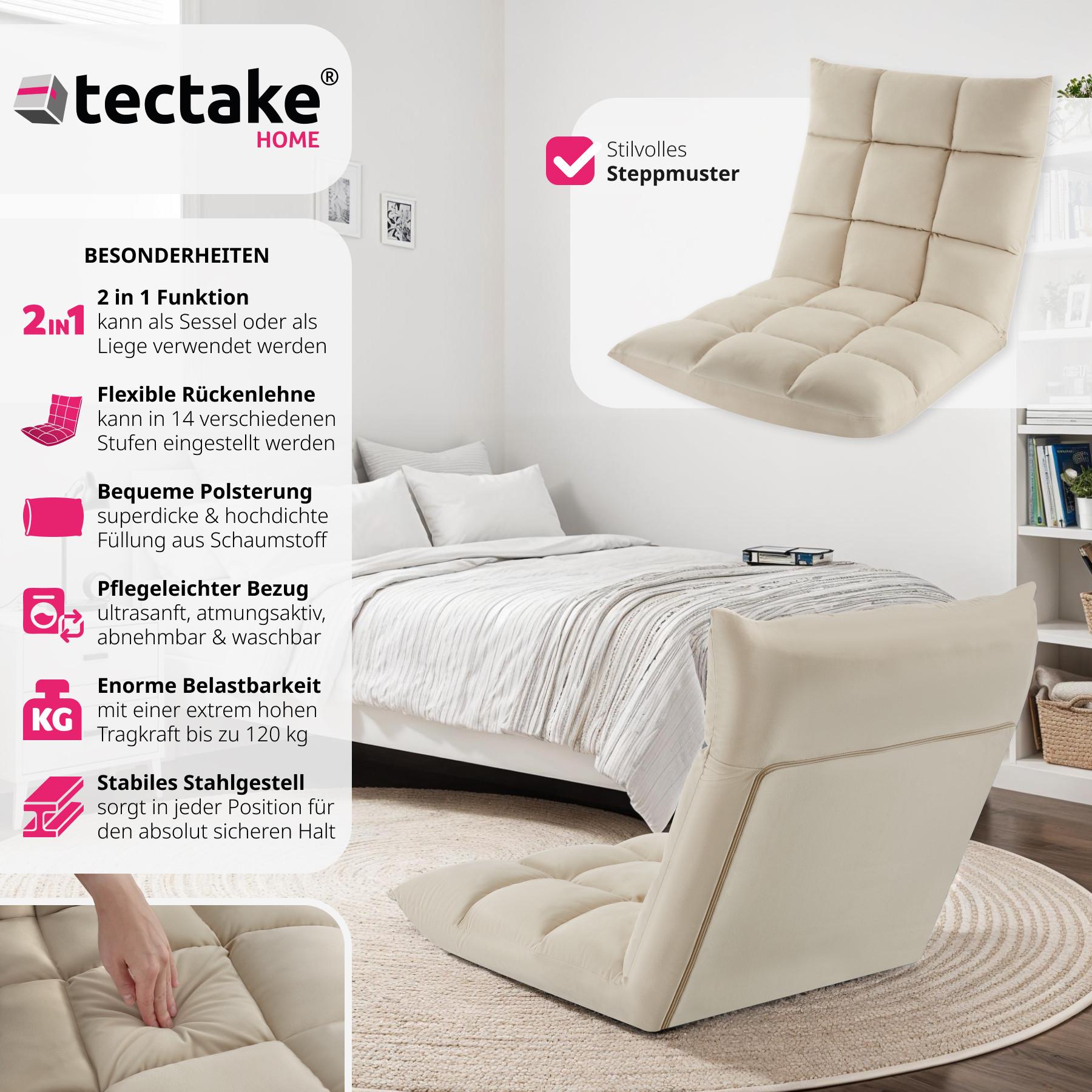 Tectake Poltrona relax Snooze, 2 in 1, velluto, regolabile in 14 posizioni  