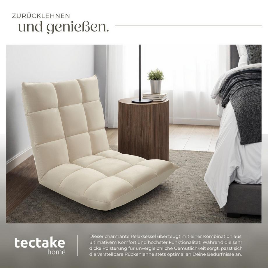 Tectake Relaxsessel  Snooze  2 in 1 als Sessel oder Liege, gepolstert, mit Samtbezug 14-fach verstellbare Rückenlehne  
