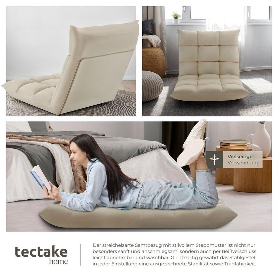 Tectake Relaxsessel  Snooze  2 in 1 als Sessel oder Liege, gepolstert, mit Samtbezug Belastbarkeit 120 kg  