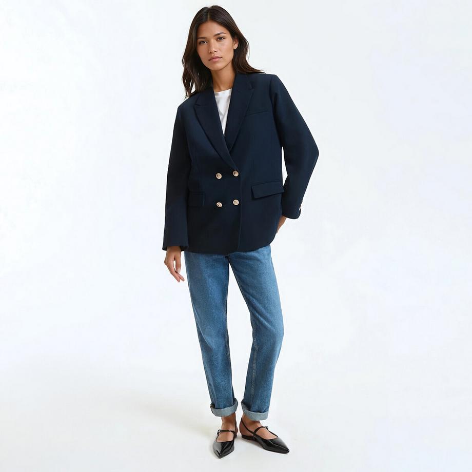La Redoute Collections Zweireihiger Longblazer mit geradem Schnitt  