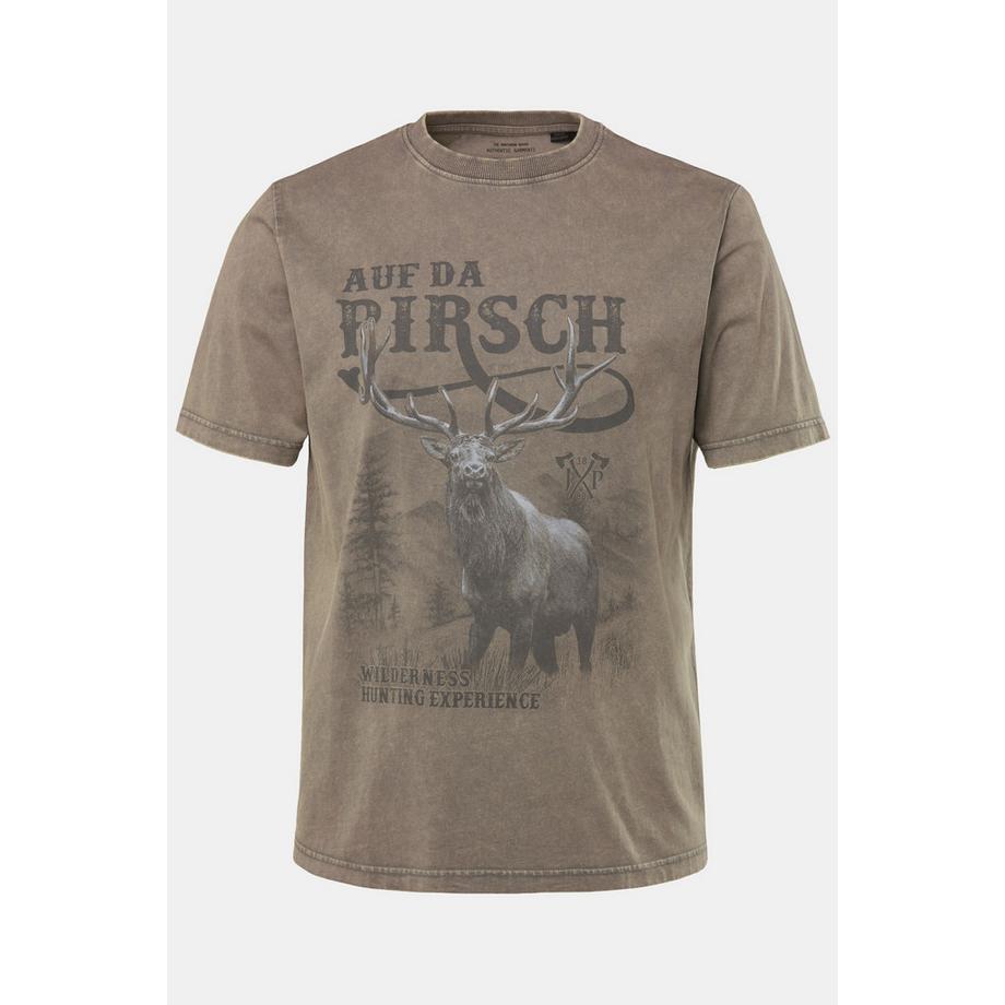 JP1880 Tracht T-Shirt Manches Courtes Grand Imprimé Poitrine Look Vintage Col Rond  