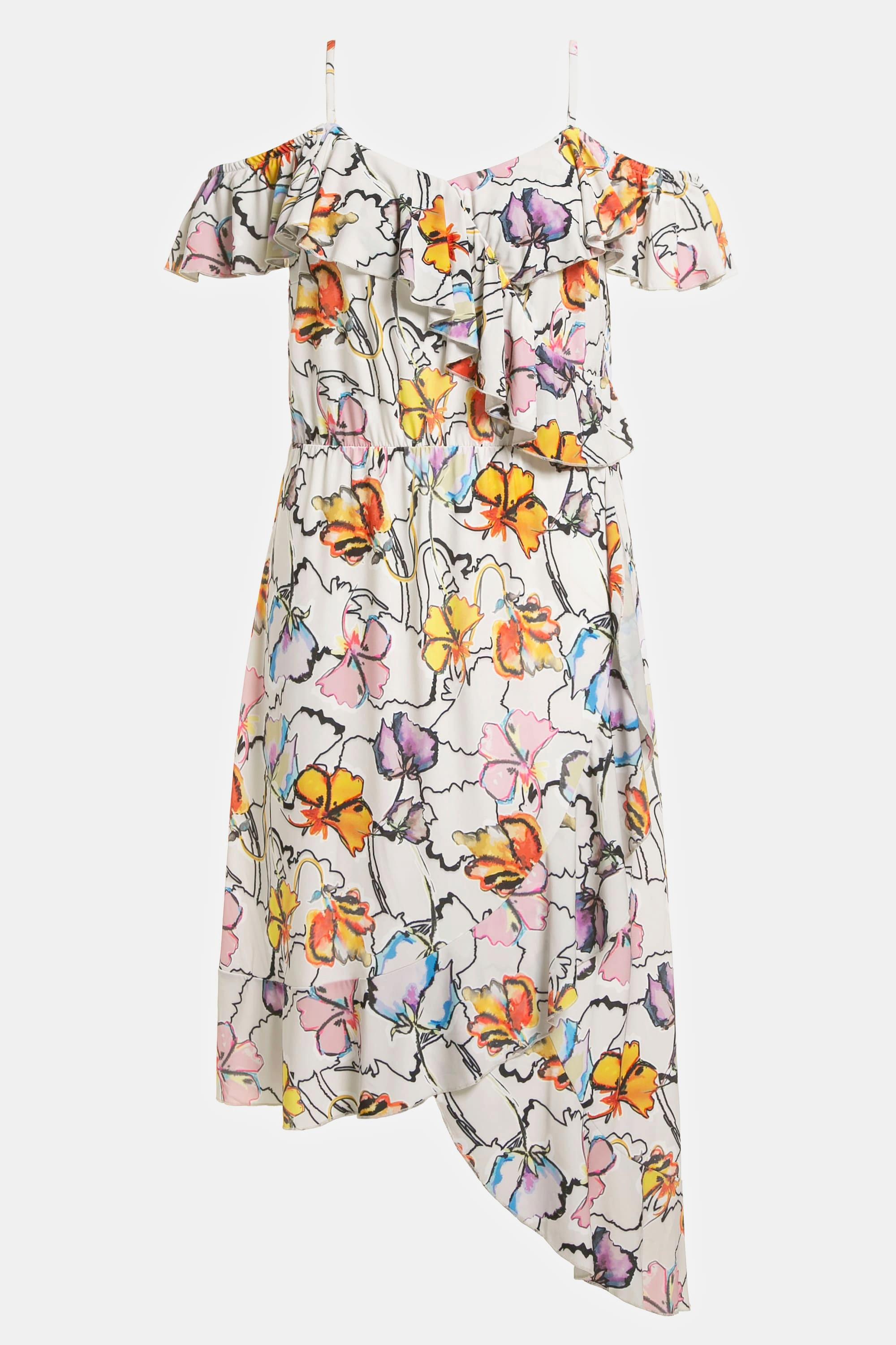 Ulla Popken  Midikleid, Off Shoulder, Blüten Print, Rüschen 