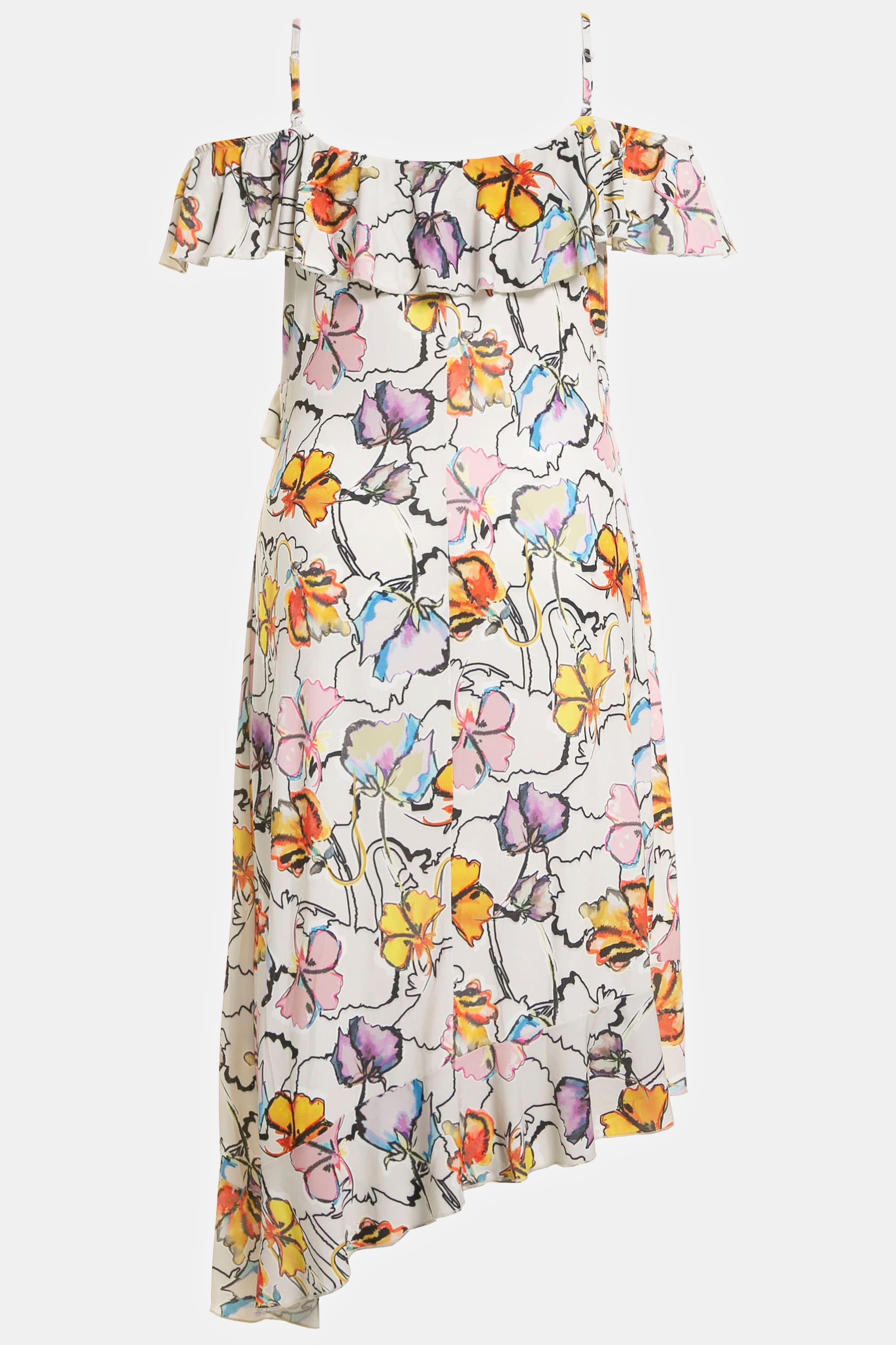 Ulla Popken  Robe midi, épaules dénudées, imprimé floral, ruché 