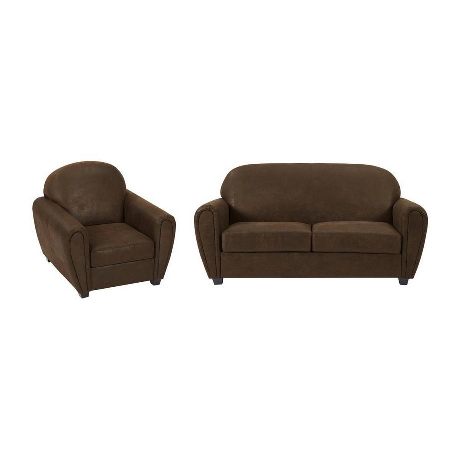 Canapé 3 places et un fauteuil en microfibre aspect cuir vieilli club VICTORY III