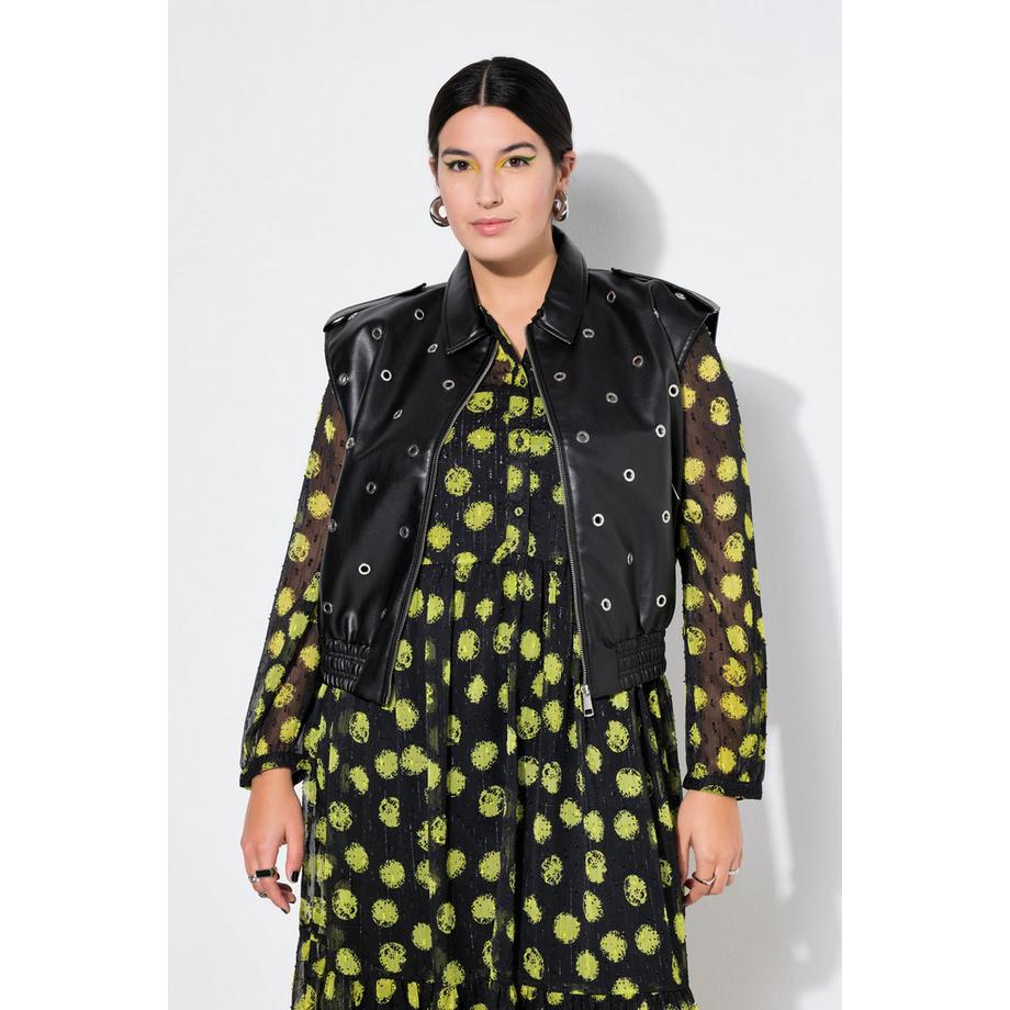 Studio Untold Veste sans manches Simili Cuir Coupe Courte Boxy Œillets Décoratifs  