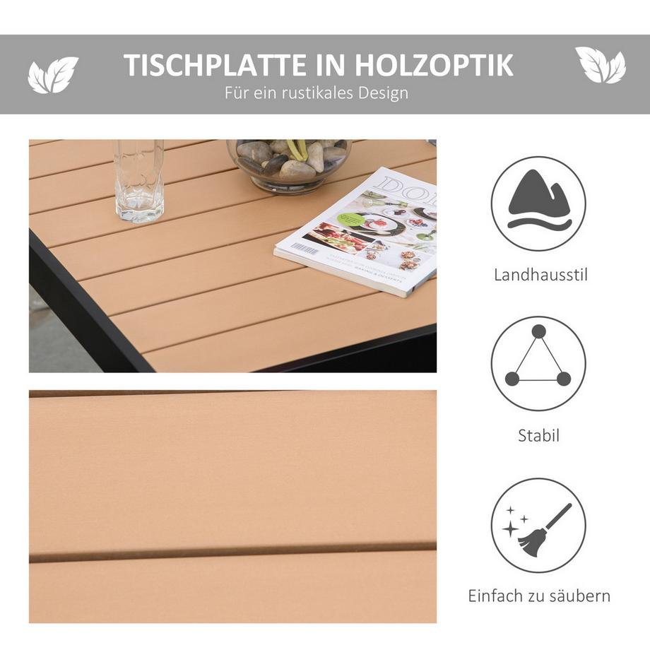 Northio Gartentisch Für 4 Personen Esstisch Aluminiumtisch Gartenmöbel Loungemöbel Pflegeleicht Kunststoff Natur+Schwarz 80 X 80 X 74 Cm  