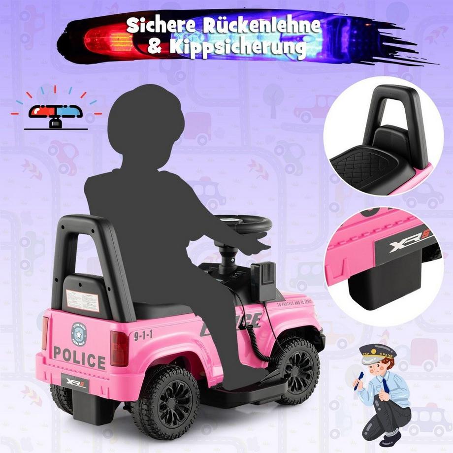 Northix  Polizei Elektroauto für Kinder 6V Elektrisches Kinderauto mit Stauraum Rosa 