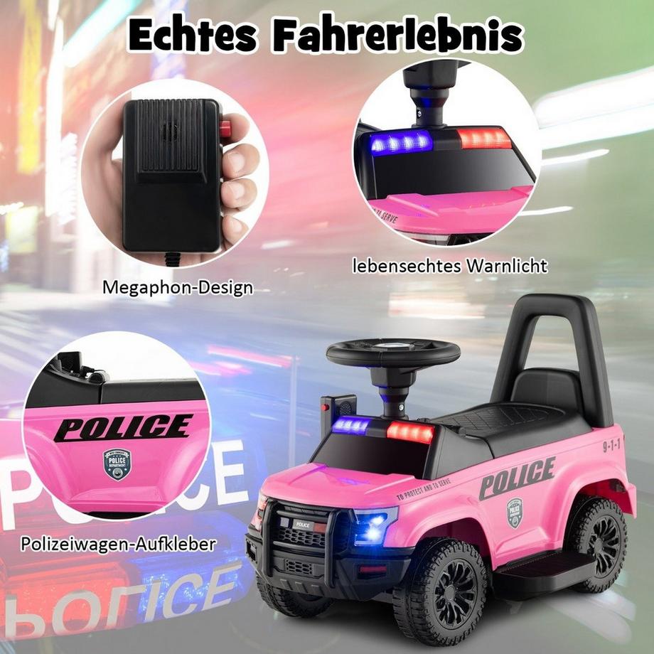 Northix  Polizei Elektroauto für Kinder 6V Elektrisches Kinderauto mit Stauraum Rosa 