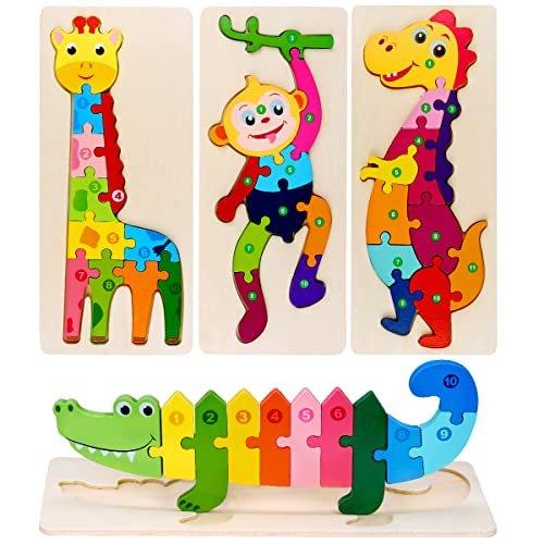 Activity-board  Jouets en bois de puzzle en bois pour des enfants, jouets en bois de puzzle de cheville, jouets d'apprentissage d'animaux de 4 pièces 